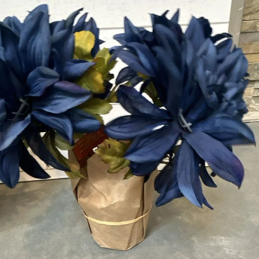 Ashland Potted Dark Blue Mum Artificial Flowers Bundle of 2